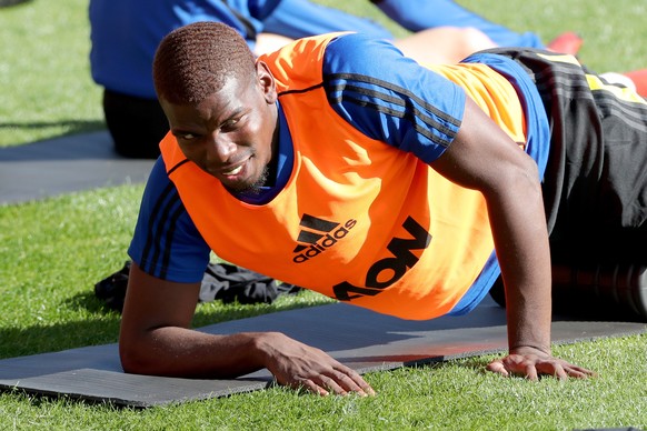 epa07704620 Paul Pogba of Manchester United attends a training session at the WACA in Perth, Australia, 09 July 2019. The English Premier League club is in Australia as part of a pre-season tour and w ...