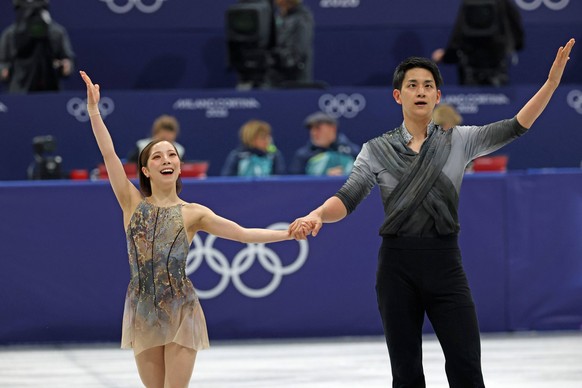 Riku Miura &amp; Ryuichi Kihara JPN, FEBRUARY 8, 2026 - Figure skating, Eiskunstlauf : Team Pairs Free Skating during the Milano Cortina 2026 Olympic Winter games, Winterspiele,Spiele, Summer games at ...