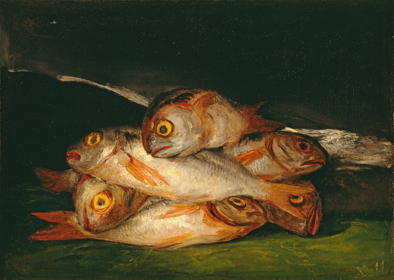 Goya muss aber nicht immer so explizit werden. Seine Stillleben erzählen dieselbe Geschichte. Der Maler hat die Fähigkeit, auch Fischköpfe sagen zu lassen, was es über den Krieg zu sagen gibt.