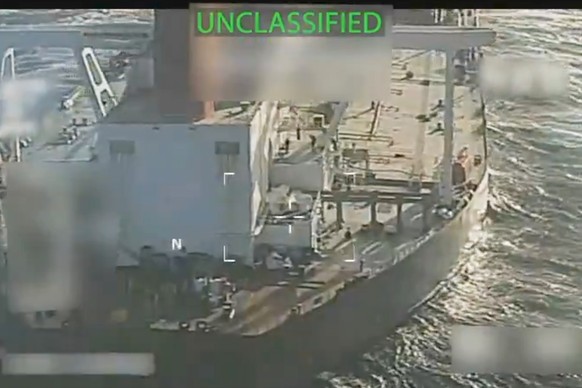 This image from video posted on Attorney General Pam Bondi&#039;s X account, and partially redacted by the source, shows an oil tanker being seized by U.S. forces off the coast of Venezuela, Wednesday ...