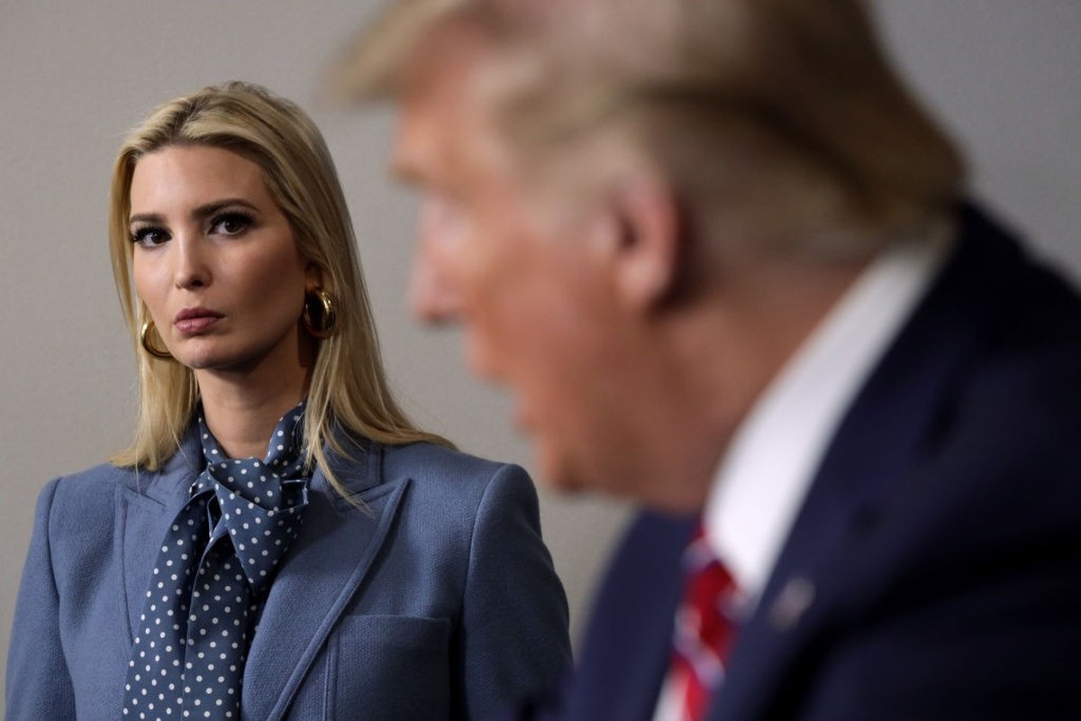 WASHINGTON, DC - MARCH 20: U.S. President Donald Trump speaks as his daughter and senior adviser Ivanka Trump looks on during a news briefing on the latest development of the coronavirus outbreak in t ...