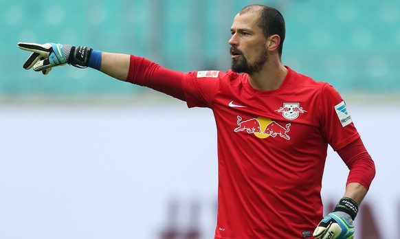 LEIPZIG, GERMANY - FEBRUARY 15: Goalkeeper Fabio Coltorti of Leipzig gestures during the Second Bundesliga match between RB Leipzig and FSV Frankfurt at Red Bull Arena on February 15, 2015 in Leipzig, ...