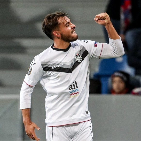 epa06304684 Davide Mariani of Lugano celebrates after scoring during the UEFA Europa League group match between FC Viktoria Plzen and FC Lugano in Plzen, Czech Republic, 02 November 2017. EPA/MARTIN D ...