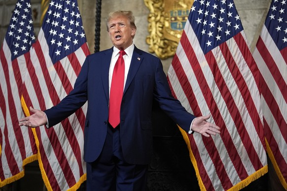 Republican presidential candidate former President Donald Trump speaks at his Mar-a-Lago estate, Monday, March 4, 2024, in Palm Beach, Fla. The Supreme Court unanimously restored Trump to 2024 preside ...