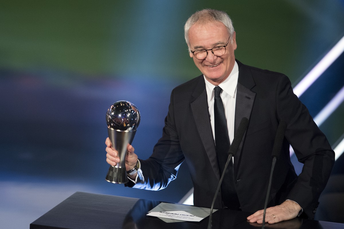 Claudio Ranieri of Italy, coach of Leicester City FC, poses with the trophy for The Best FIFA Men's Coach award during the The Best FIFA Football Awards 2016 ceremony held at the Swiss TV studio  ...