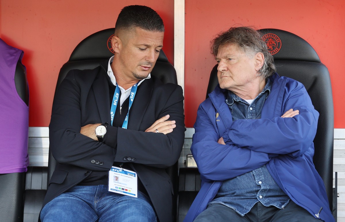 Sportchef Milos Malenovic und Praesident Ancillo Canepa (FCZ) vor dem Meisterschaftsspiel der Super League zwischen dem FC Winterthur und dem FC Zuerich am Samstag, 30. August 2025 auf der Schuetzenwi ...