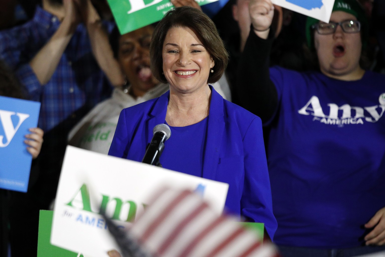 Democratic presidential candidate Sen. Amy Klobuchar, D-Minn., speaks at her election night party, Tuesday, Feb. 11, 2020, in Concord, N.H. (AP Photo/Robert F. Bukaty)
Amy Klobuchar