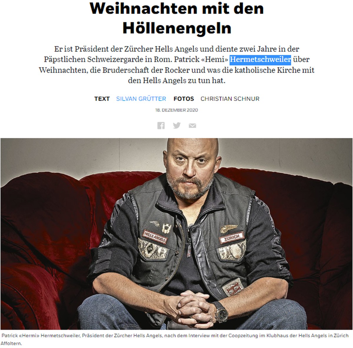 Interview du chef des Hells Angels de Suisse Patrick "Hemi" Hermetschweiler.
