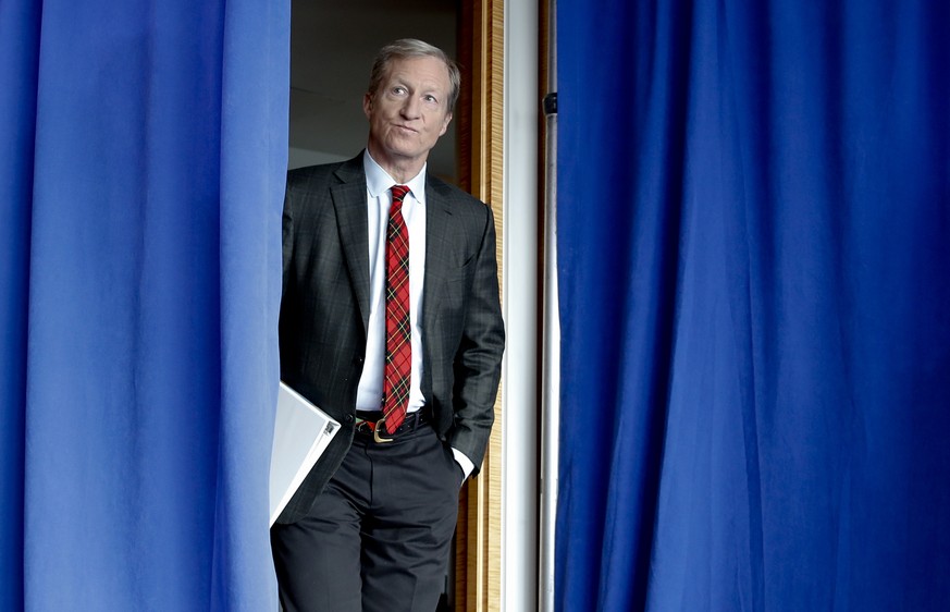 Billionaire environmental activist Tom Steyer arrives to speak during a news conference in Washington, Monday, Jan. 8, 2018. Steyer announced Monday he will spend $30 million to get young voters to th ...