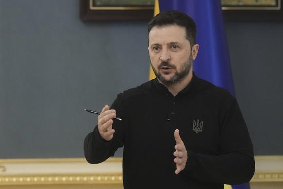 Ukrainian President Volodymyr Zelenskyy speaks during a briefing in Kyiv, Ukraine, Friday, March 28, 2025. (AP Photo/str)
Russia Ukraine War