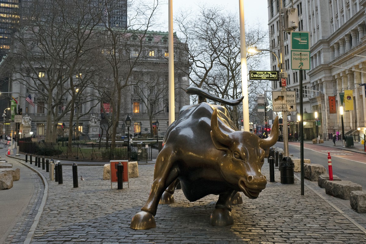 FILE - In this Jan. 10, 2020, file photo, the Charging Bull stands in Manhattan's financial district in New York. (AP Photo/Mark Lennihan, File)
Financial Markets Wall Street
