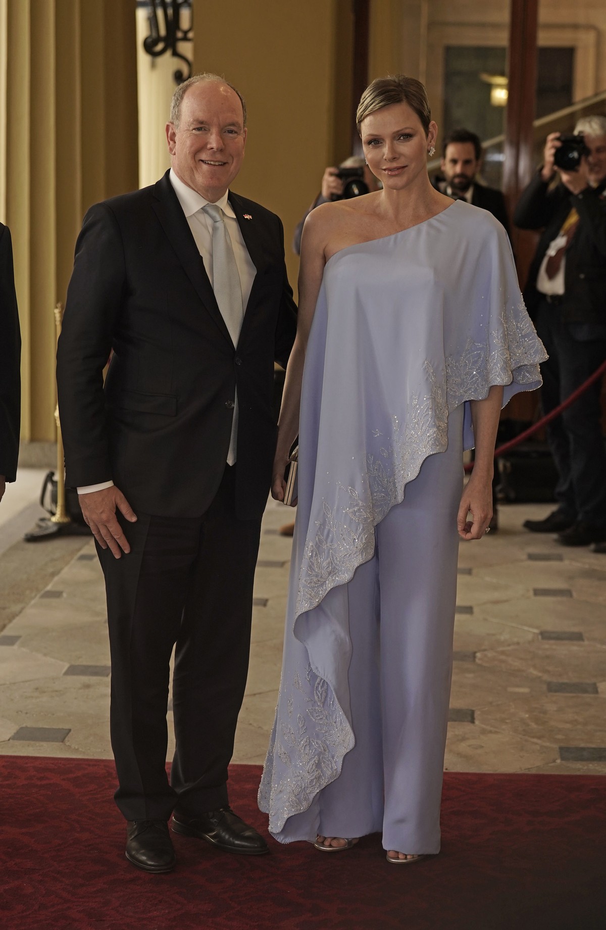 Prince Albert II and Princess Charlene of Monaco arrive for a reception at Buckingham Palace in London Friday May 5, 2023, hosted by King Charles III, for overseas guests attending his coronation sche ...