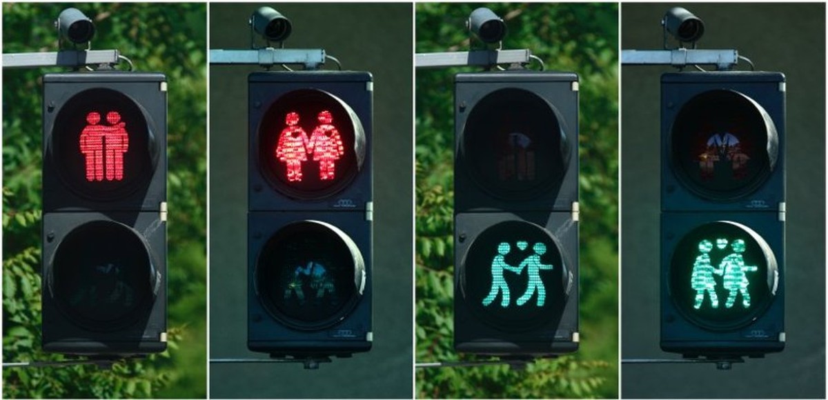 Zusammen ist man weniger allein: gleichgeschlechtliche Ampelfiguren in Wien.