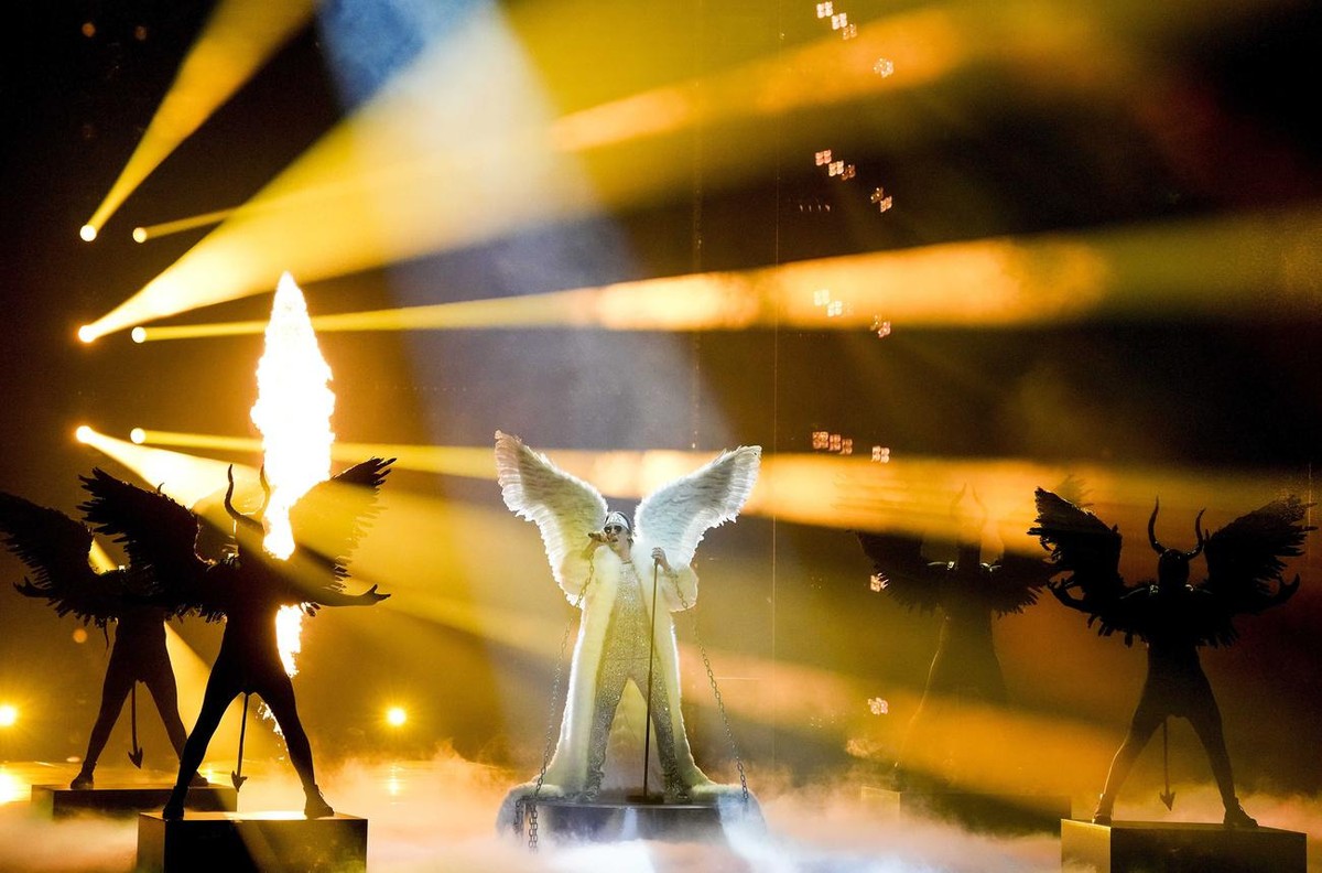 epa09210546 TIX from Norway with the song 'Fallen Angel' performs during the First Semi-Final of the 65th annual Eurovision Song Contest (ESC) at the Rotterdam Ahoy arena, in Rotterdam, The  ...