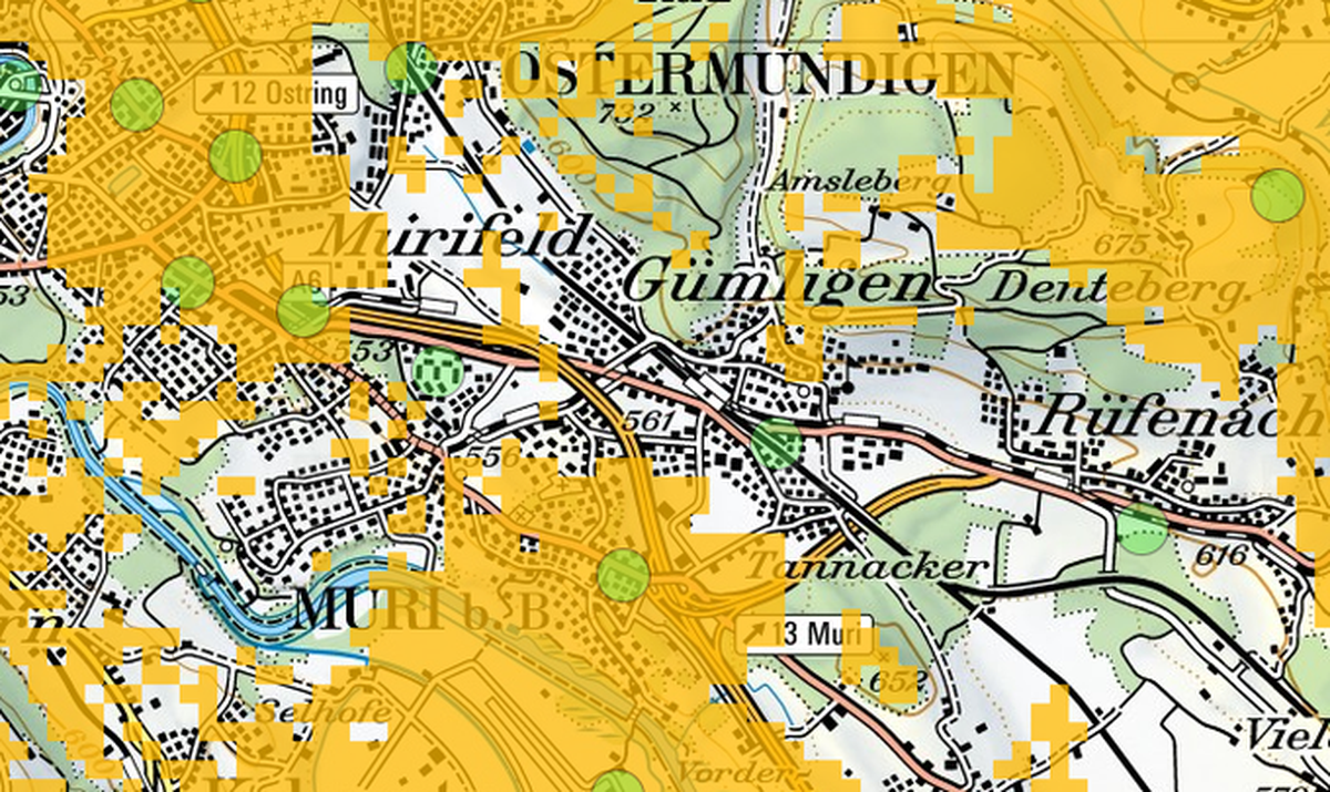 Der Breitbandatlas der Schweiz zeigt nebst den 5G-Antennen nun auch die 5G-Abdeckung.