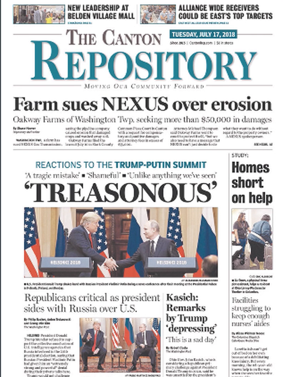 Selbst das Provinzblatt «The Canton Repository» wirft Trump Verrat vor.