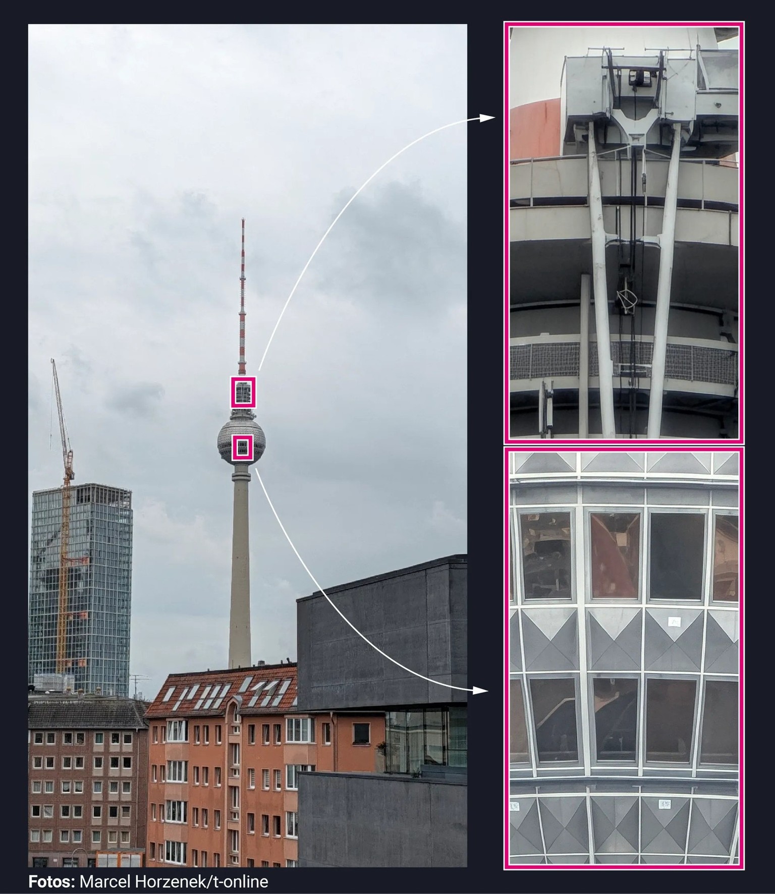 Foto aus 777 Meter Entfernung: Der Fernsehturm mit 120-fachem Zoom des Pixel 11 Pro.
