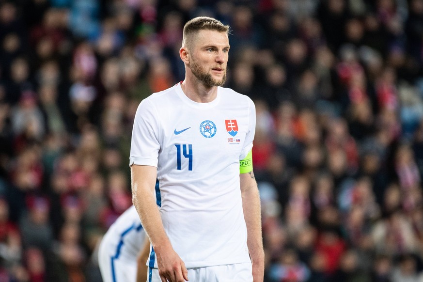 Norway v Slovakia, football friendly, Oslo, Norway Oslo, Norway. 25th, March 2022. Milan Skriniar 14 of Slovakia seen during a football friendly match between Norway and Slovakia at Ullevaal Stadion i ...