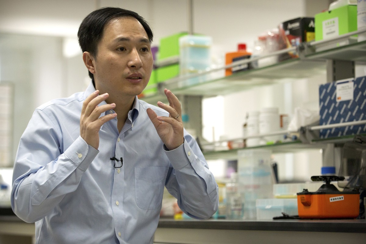 In this Oct. 10, 2018 photo, He Jiankui speaks during an interview at a laboratory in Shenzhen in southern China's Guangdong province. Chinese scientist He claims he helped make world's firs ...