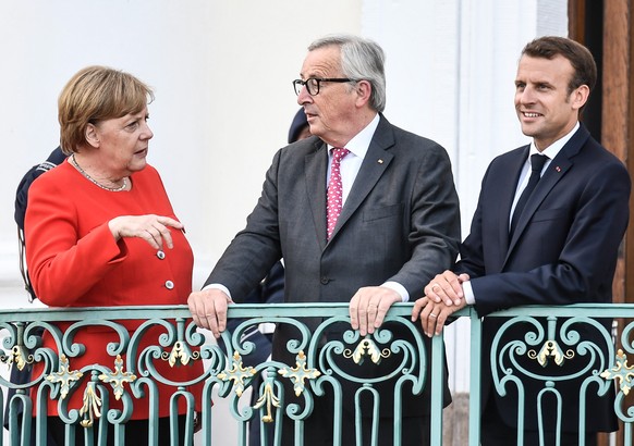 Europas Führungs-Troika: Angela Merkel, Jean-Claude Juncker und Emmanuel Macron.