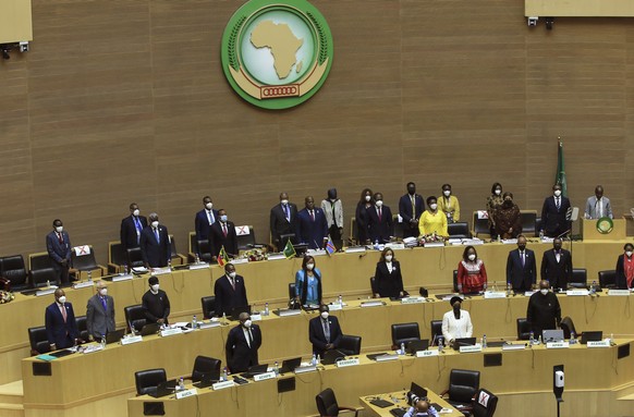 African heads of state attend the 35th Ordinary Session of the African Union (AU) Assembly in Addis Ababa, Ethiopia Saturday, Feb. 5, 2022. African leaders are meeting Saturday at a summit that is exp ...