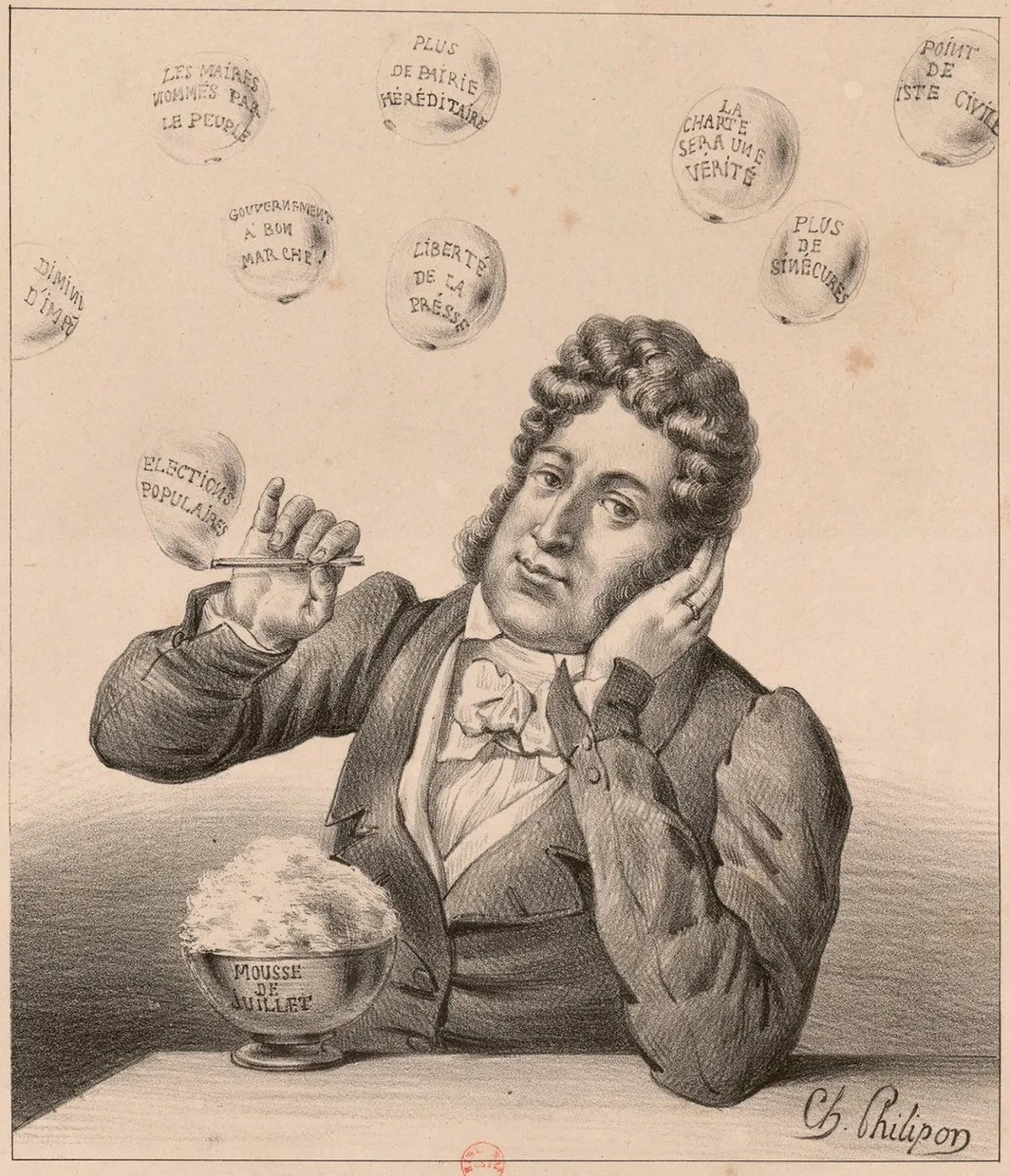 Eine Politik voller schnell platzenden Seifenblasen: So wurde König Louis-Philippe karikiert.
https://gallica.bnf.fr/ark:/12148/btv1b530065507