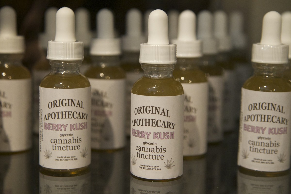 Marijuana-based products are seen at the "Oregon's Finest" medical marijuana dispensary in Portland, Oregon April 8, 2014. Over 20 Oregon cities and counties are moving to temporarily b ...