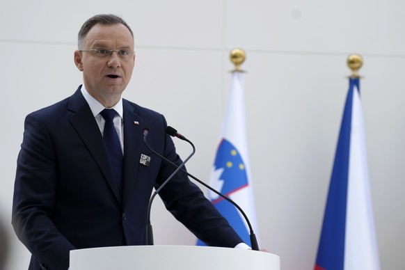 FILE - Poland President Andrzej Duda speaks at an event in support of tripling global nuclear capacity by 2050 during at the COP28 U.N. Climate Summit, Saturday, Dec. 2, 2023, in Dubai, United Arab Em ...