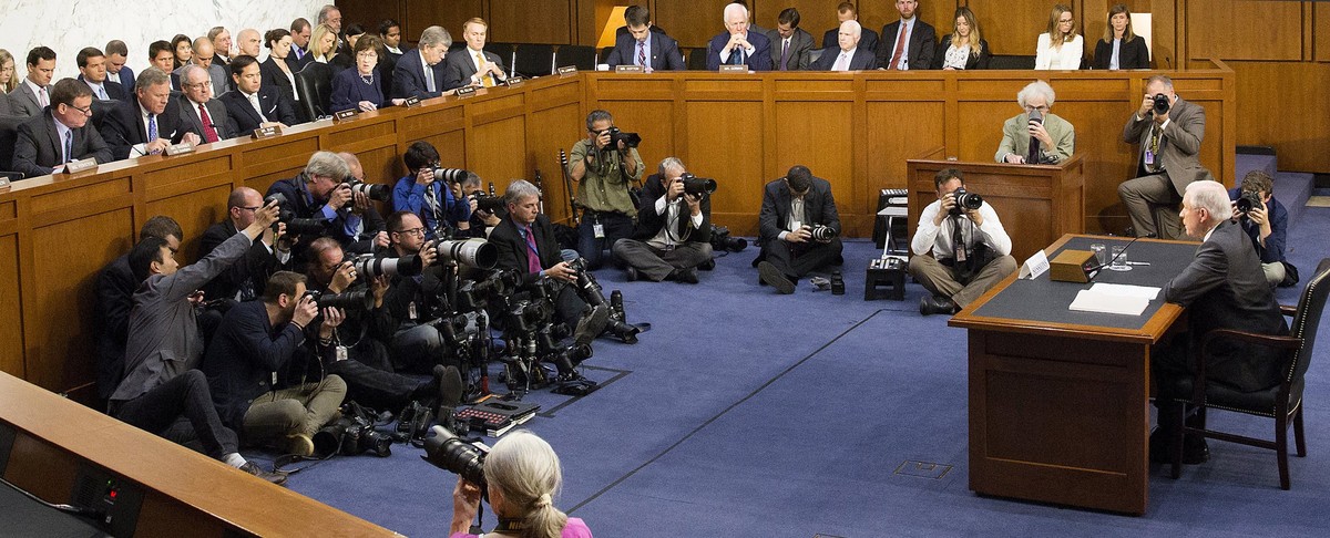 epa06026819 Attorney General Jeff Sessions testifies before the Senate Intelligence Committee on the FBI's investigation into the Trump administration, and its possible collusion with Russia duri ...