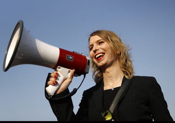 FILE - In this April 18, 2018, file photo, Chelsea Manning addresses participants at an anti-fracking rally in Baltimore. Convicted classified document leaker Chelsea Manning will not be allowed to en ...