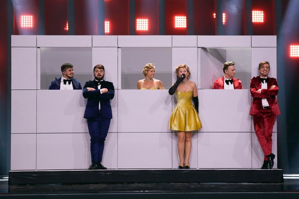 epa06728483 DoReDoS representing Moldova with &#039;My Lucky Day&#039; performs during rehearsals for the Grand Final of the 63rd annual Eurovision Song Contest (ESC) at the Altice Arena in Lisbon, Po ...