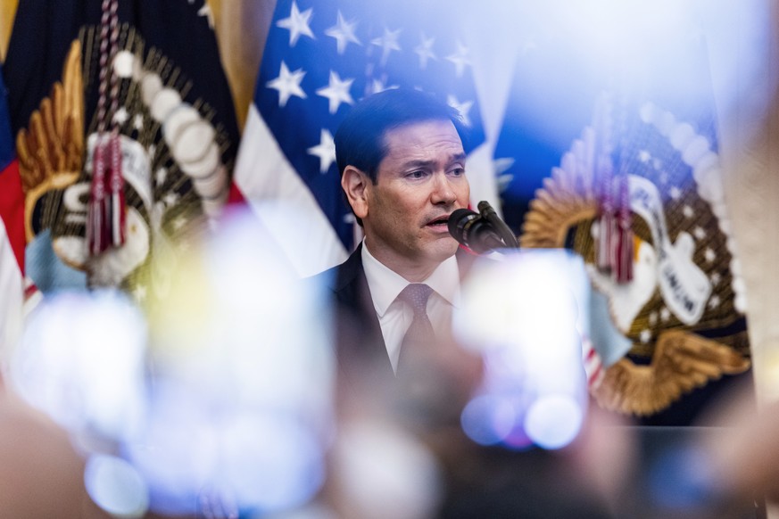 epa13273394 US Secretary of State Marco Rubio speaks at a Hispanic Heritage Month celebration in the East Room of the White House in Washington, DC, USA, 30 September 2026. US President Donald J. Trum ...