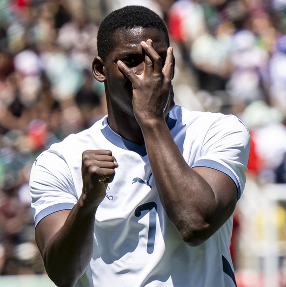 Switzerland&#039;s Breel Embolo celebrates after scoring a goal during a Friendly soccer match between Mexico and Switzerland at the Rice-Eccles Stadium, in Salt Lake City, Utah, United States of Amer ...