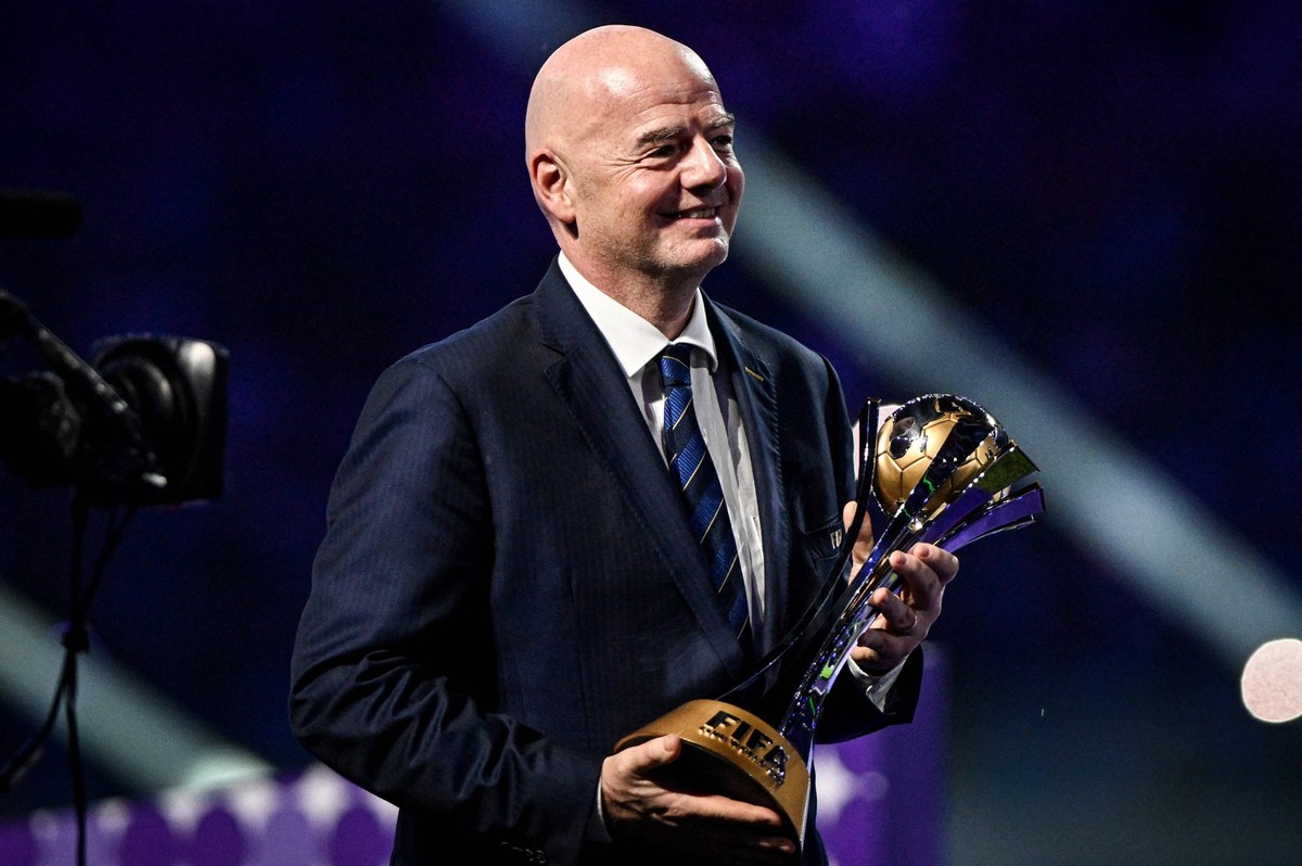 Jeddah, Saudi Arabia, 22nd December 2023: JEDDAH, SAUDI ARABIA - DECEMBER 22: FIFA president Gianni Infantino with FIFA World Club Cup Trophy after Man City win 4-0 the FIFA Club World Cup Final match ...