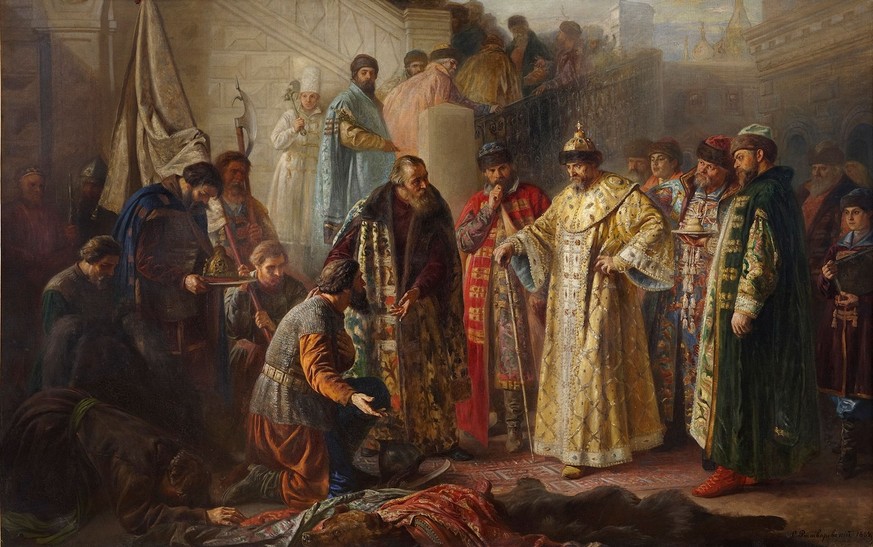 Ivan the Terrible receives an envoy wearing Monomakh's cap.