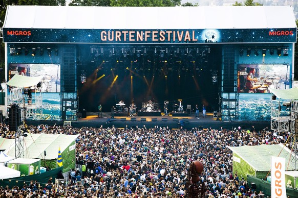 epa05426887 Aerial view of the Gurten music open air festival venue and stage in Bern, Switzerland, 15 July 2016. The Gurtenfestival runs from 14 to 17 July. EPA/MANUEL LOPEZ EDITORIAL USE ONLY