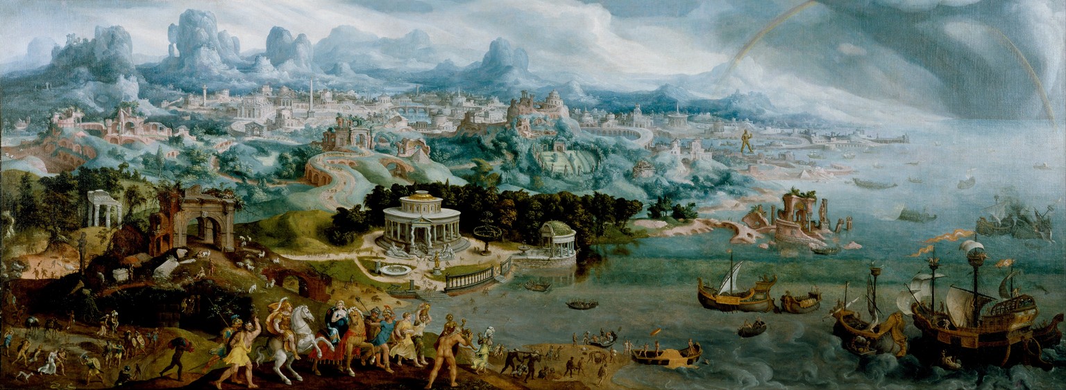 Panorama mit der Entführung der Helena inmitten der Weltwunder der Antike
Maarten van Heemskerck1535 (Renaissance)