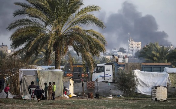 Palestinian refugees in temporary housing in the southern Gaza Strip.