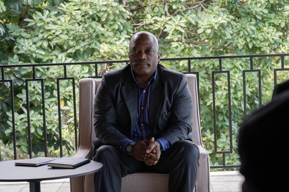 epa12143470 Joseph Kabila, former president of the Democratic Republic of Congo, speaks to members of a religious group at his private residence in Goma, North Kivu, Democratic Republic of Congo, 29 M ...