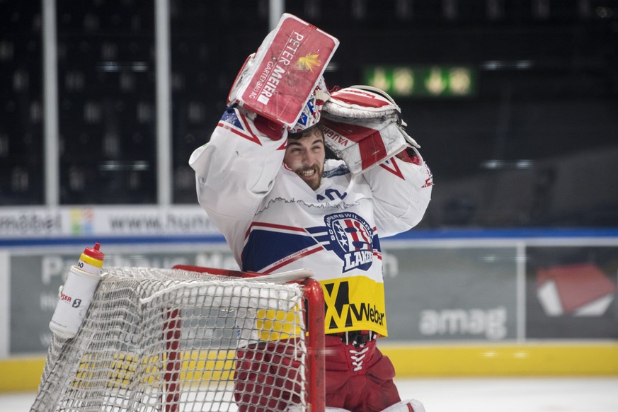 Rapperswils Goalie Melvin Nyffeler reagiert im Eishockeyspiel der National League zwischen den ZSC Lions und dem SC Rapperswil-Jona Lakers am Dienstag, 5. Januar 2021, im Zuercher Hallenstadion. (KEYS ...