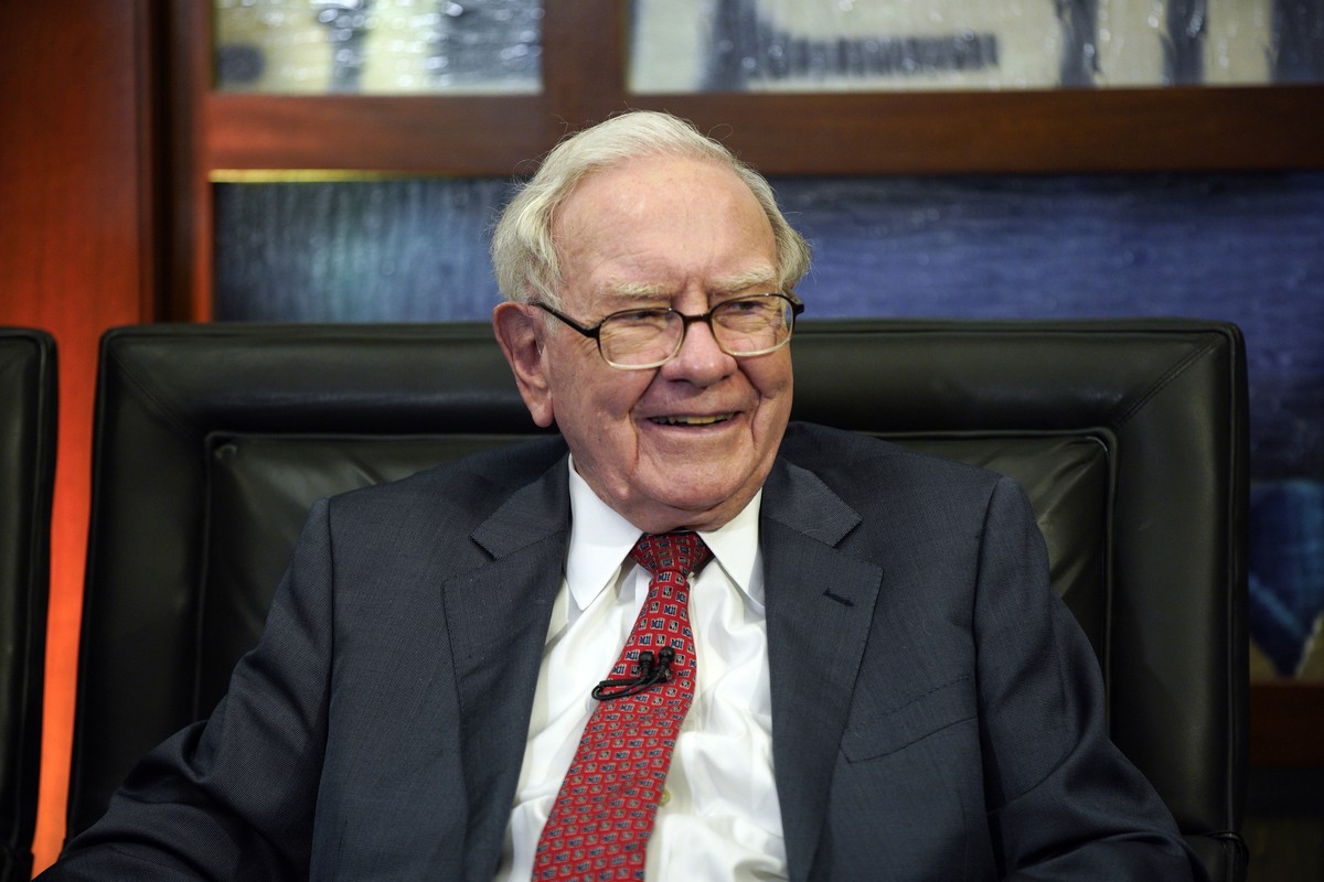 FILE - In this May 7, 2018, photo, Berkshire Hathaway Chairman and CEO Warren Buffett smiles during an interview in Omaha, Neb., with Liz Claman on Fox Business Network's "Countdown to the C ...
