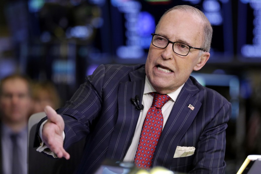 Larry Kudlow, a longtime fixture on the CNBC business news network who previously served in the Reagan administration, is interviewed on the floor of the New York Stock Exchange, Wednesday, March 14,  ...