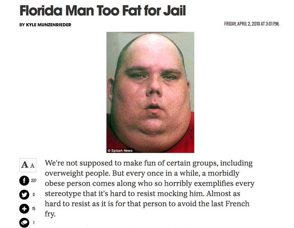 «Mann aus Florida zu fett fürs Gefängnis.»
