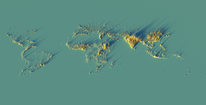 Die Bevölkerungsdichte auf der Erde.