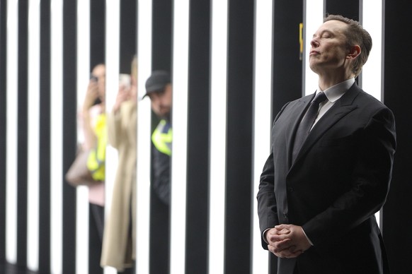 epa09842270 Tesla CEO Elon Musk attends the opening day of the Tesla &#039;Gigafactory&#039; in Gruenheide near Berlin, Germany, 22 March 2022. EPA/CHRISTIAN MARQUARDT / POOL