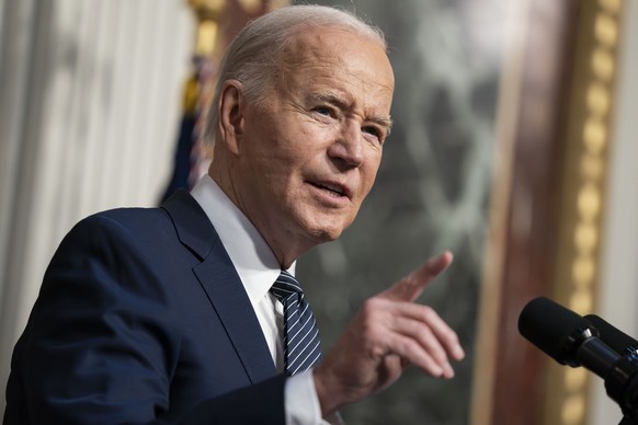 epa11257349 US President Joe Biden delivers remarks on lowering healthcare costs for Americans, in the Indian Treaty Room of the Eisenhower Executive Office Building on the White House complex, in Was ...
