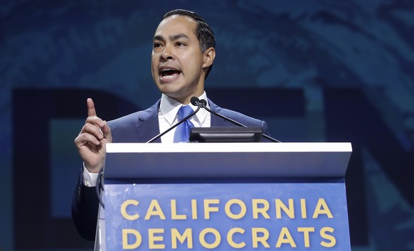 Democratic presidential candidate Julian Castro speaks during the 2019 California Democratic Party State Organizing Convention in San Francisco, Sunday, June 2, 2019. (AP Photo/Jeff Chiu)