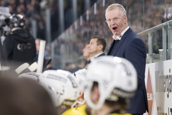 Berns Headcoach Kari Jalonen reagiert waehrend dem Eishockeyspiel der National League zwischen dem EHC Biel und dem SC Bern, am Samstag 13. Januar 2018, in der Tissot Arena in Biel. (KEYSTONE/Marcel B ...