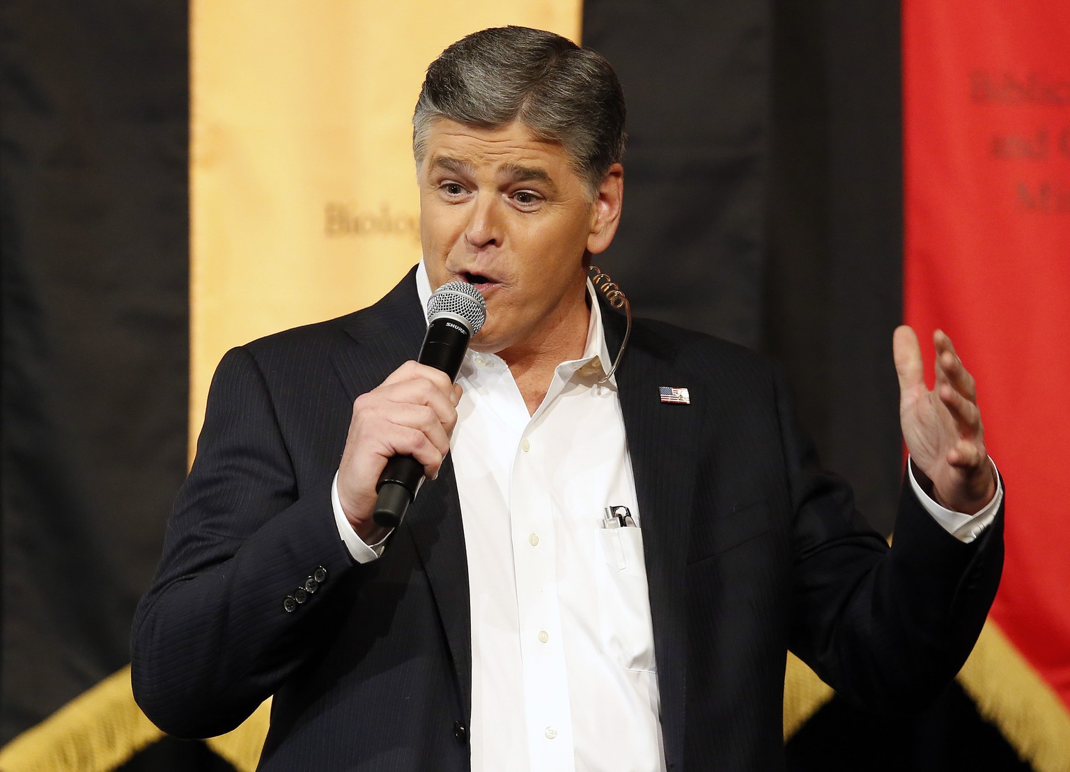 FILE - In this March 18, 2016 file photo, Fox News Channel&#039;s Sean Hannity speaks during a campaign rally for Republican presidential candidate, Sen. Ted Cruz, R-Texas, in Phoenix. Hannity accused ...