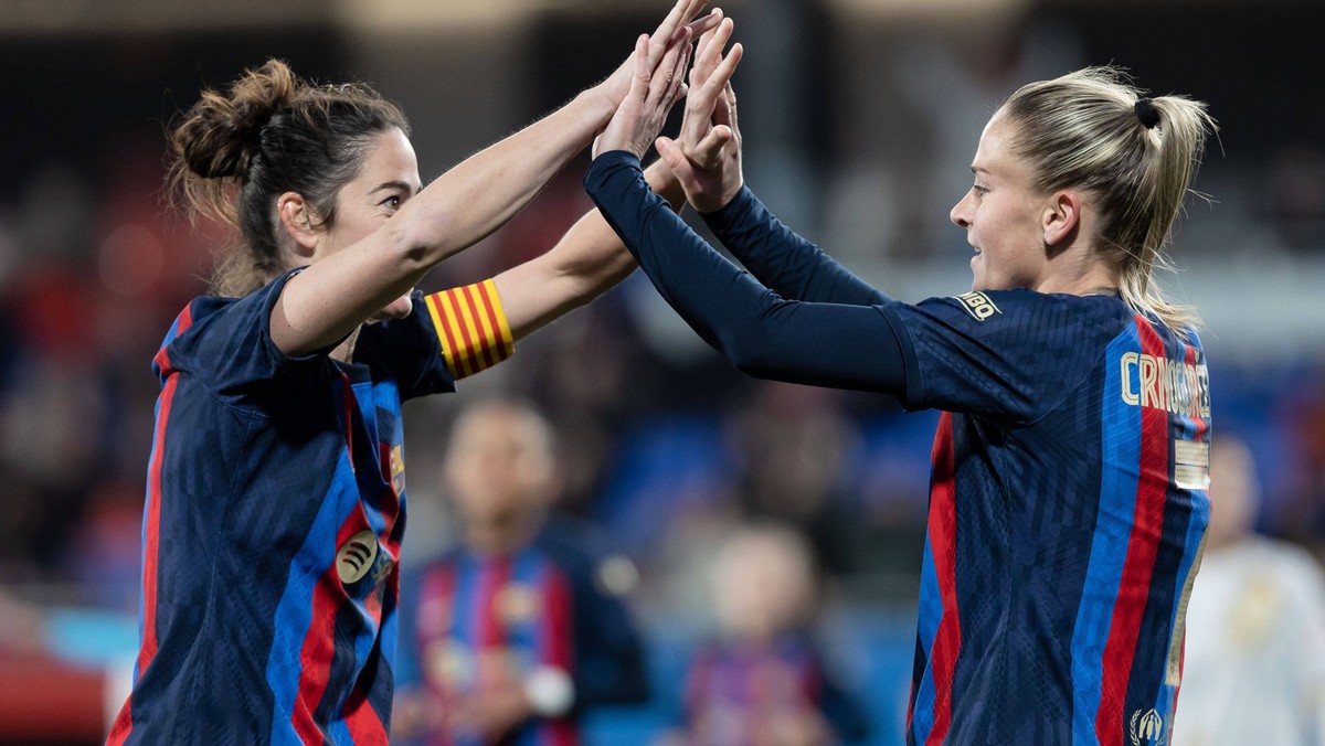 January 25, 2023, Barcelona, Spain: Ana Maria Crnogorcevic of FC Barcelona, Barca celebrate a goal during the Liga F match between FC Barcelona and Levante Las Planas at Johan Cruyff Stadium in Barcel ...